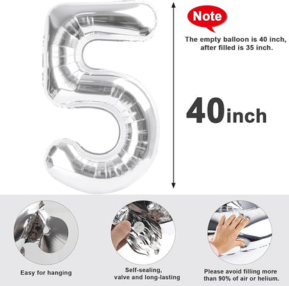 Large Number Balloons 40 Inch Silver 5 Balloon - Image 7
