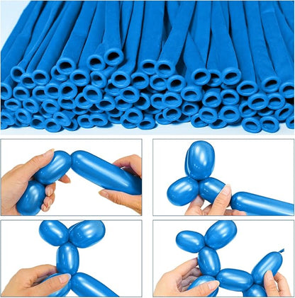 LXZFCRG 260 Long Balloons, Shiny Metallic Blue Latex Twisting Balloon - Image 3