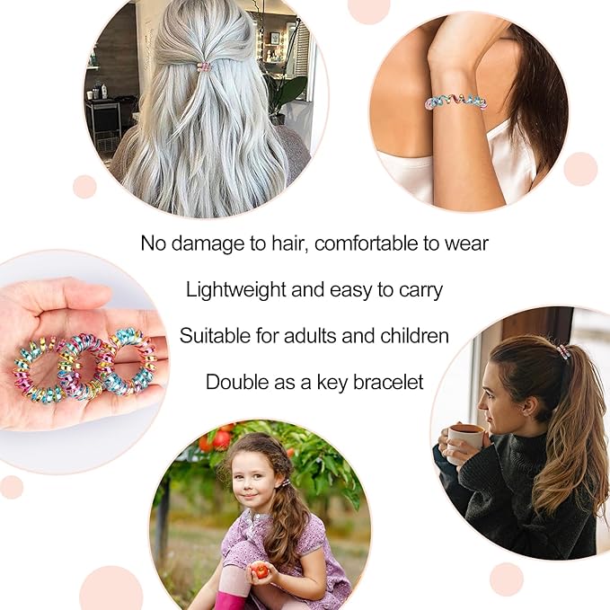 JessLab Spiral Hair Ties, 20 Pcs Traceless Phone Cord Hair Ties No Crease Spiral Bracelet Plastic Coil Ponytail Holders No-Damage Headband Hair Accessory for Girls Women Ladies Gift, Mix Color 5