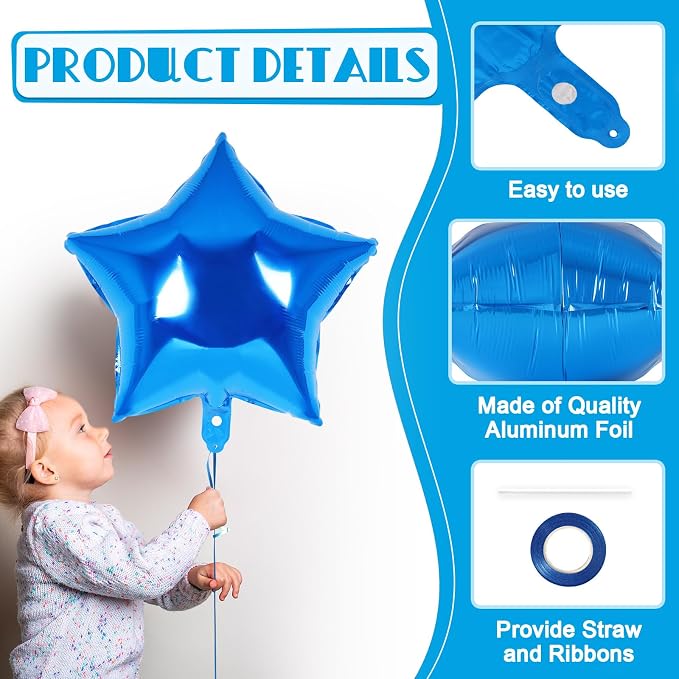 20 Pcs Star Balloons, 18 Inch Blue Star Foil Balloons, Stars Shaped Balloon - Image 5
