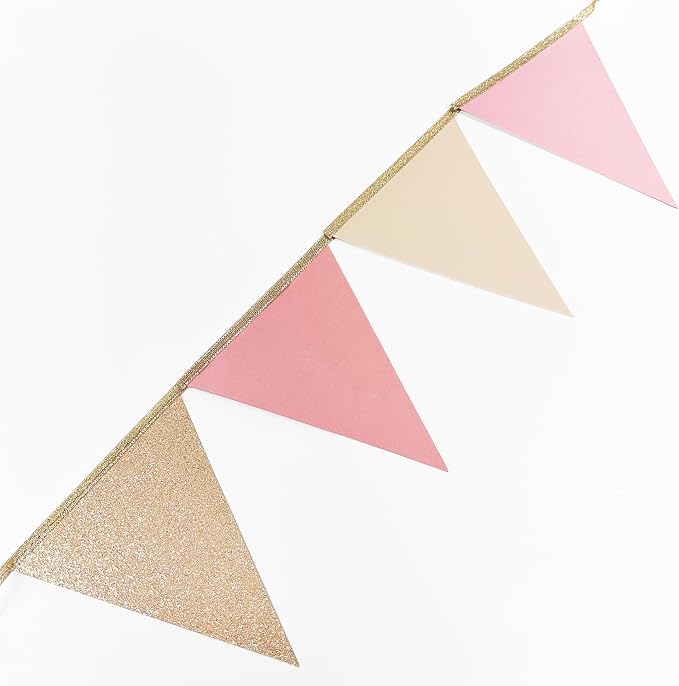 Champagne Gold Dusty Rose Pink Beige Party Pennant Banner Flag Hanging Glitter - Image 4