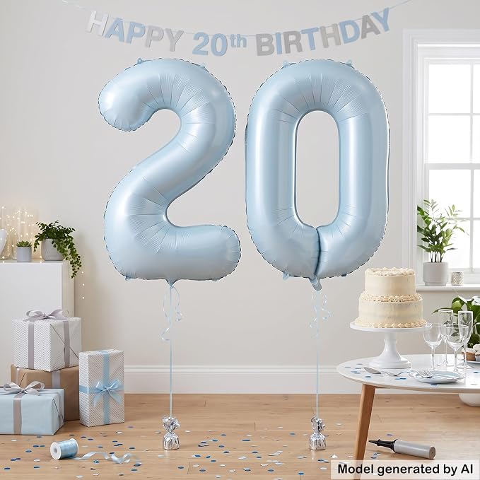 40" Light Blue Foil Number 20 Balloon - Image 3