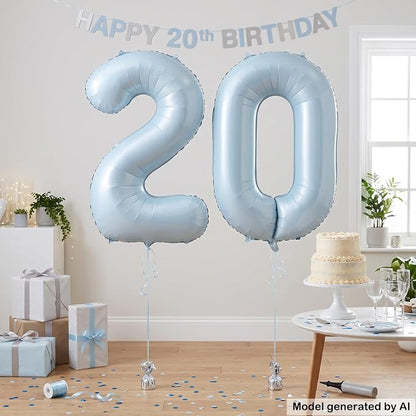40" Light Blue Foil Number 20 Balloon - Image 3