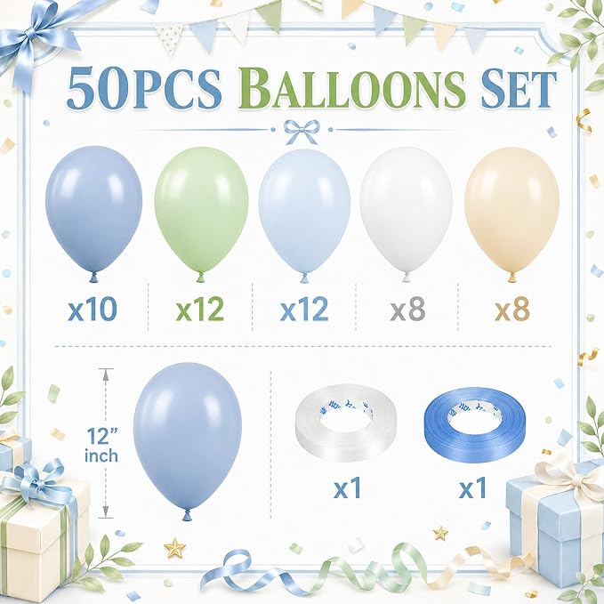 Pastel Blue Green Baby Shower Balloons - Image 2
