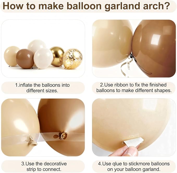 Brown Balloons, Light Brown Beige Nude Chrome Gold Confetti, Party decor | 50 - Image 3