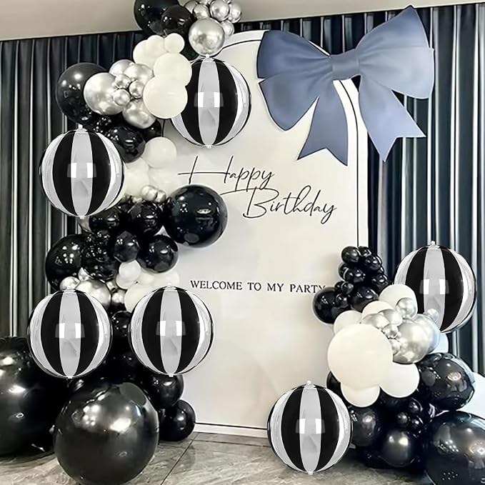 6Pcs Stripe Round Foil Balloons, Giant 4D Round Ball Balloon 22 Inch - Image 4