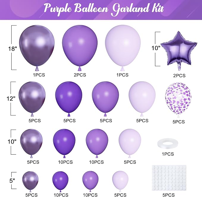 Purple Balloons Arch Garland Kit | Different Sizes Dark Light Purple Latex - Image 2