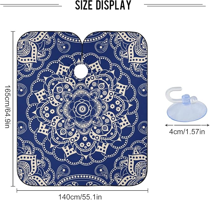 ALAZA Blue Mandala Barber Cape for Men Women, Waterproof Haircut Apron Beard Shaving Bib Hair Cutting Cloth 55 x 65 Inch
