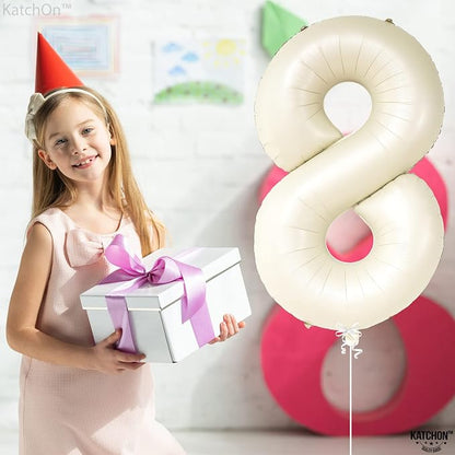 KatchOn Cream White Number 8 Balloon 40 Inch | 8th Birthday Decorations - Image 2