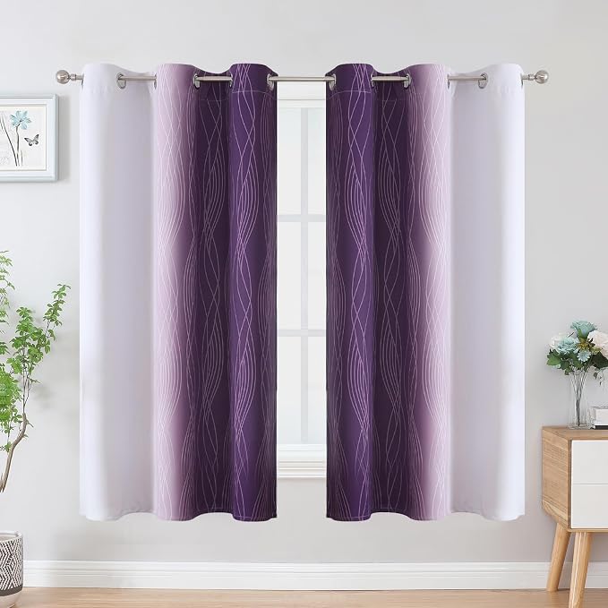 Purple and Greyish White Blackout Curtains & Drapes - Image 2