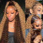 AMIRTY 360 Honey Blonde Water Wave Wig Human Hair 4/27 Highlight Curly Wig Pre Plucked Ombre Lace Front Wig Human Hair Drawstring Wig Human Hair Deep Wave Lace Front Wig Colored Wigs 24Inch