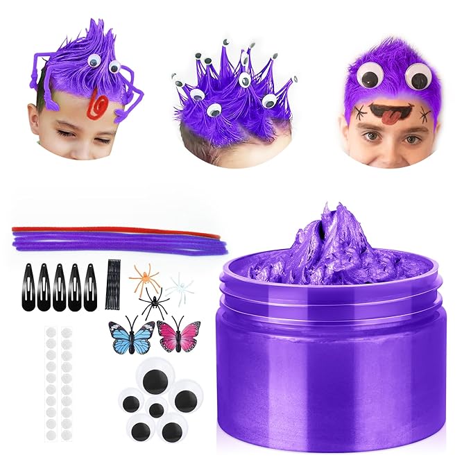 Purple Temporary Hair Color Wax Kit for teenagers,Crazy Hair Day Accessories, Gifts for Kids,Instant Hair Dye Color Wax for Party, Cosplay, Halloween, Christmas,Washable Crazy Hair Style