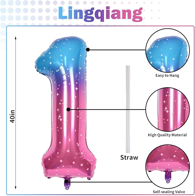 40 Inch Gradient Rainbow Number 1 Balloon - Image 2