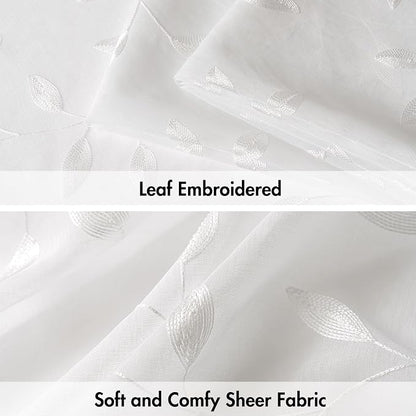 MIULEE White Sheer Curtains 2 Panels Embroidered Leaf Patterned, W52 x L63 | - Image 4