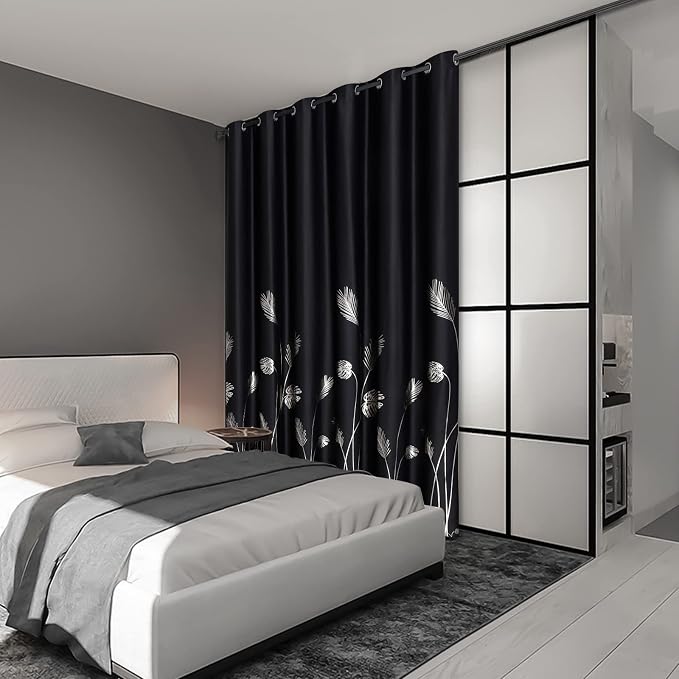Black Blackout Curtain for Sliding Glass Door 80W x 84L Inch Thermal Insulated - Image 2