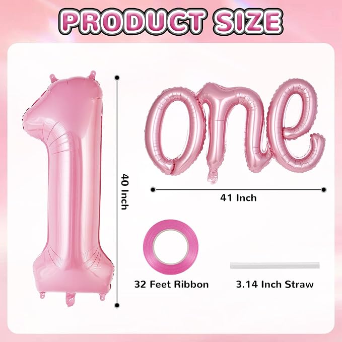 2 Pcs One Balloon Set, 40 Inch Number 1 Balloon and 41 Inch Script Letter One - Image 2