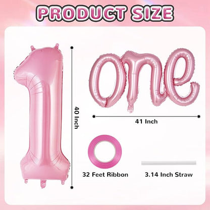 2 Pcs One Balloon Set, 40 Inch Number 1 Balloon and 41 Inch Script Letter One - Image 2