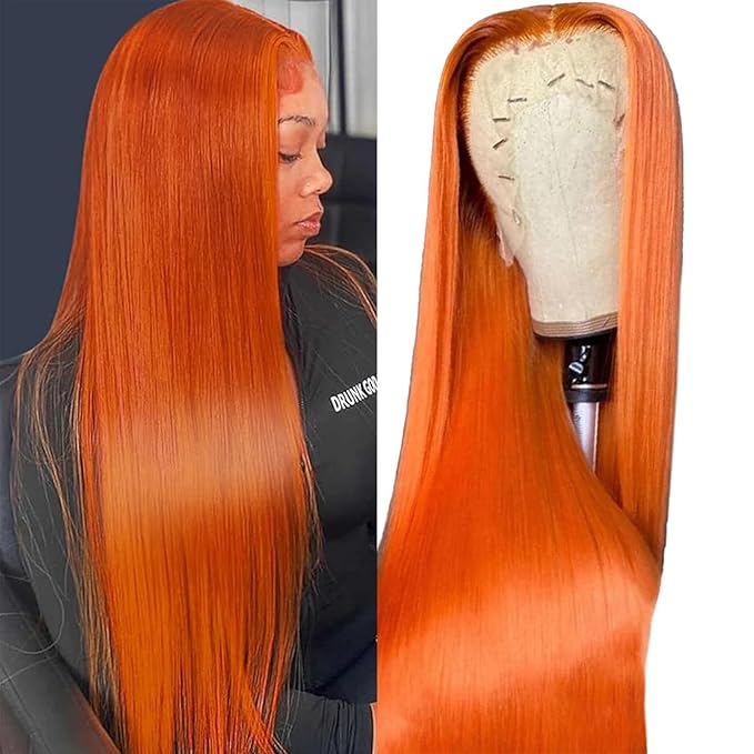 28inch Ginger Wig Human Hair 13X4 180% Density Ginger Orange Lace Front Wigs Human Hair 350 Colored Straight HD Transparent Lace Frontal Wigs Human Hair Pre Plucked With Baby hair
