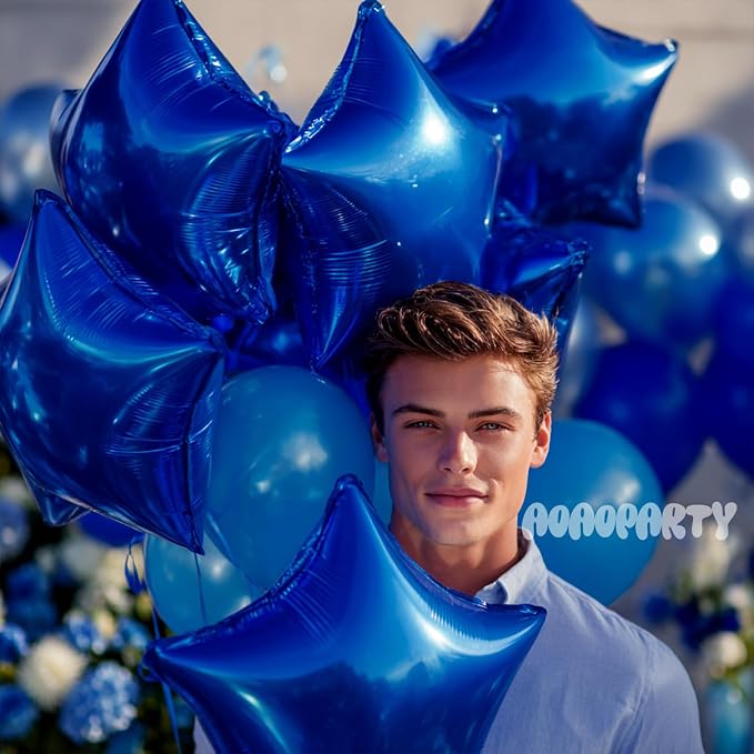 25Pcs Blue Star Shaped Balloons 18Inch Foil Mylar Balloon Helium | - Image 2