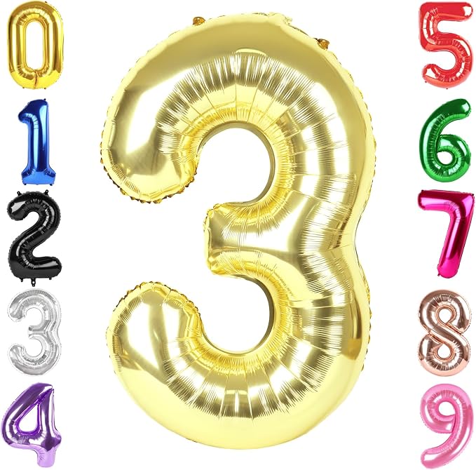 40 Inch Light Gold Number 3 Balloon, Champagne Birthday Party Decorations | 40 by Hadoife