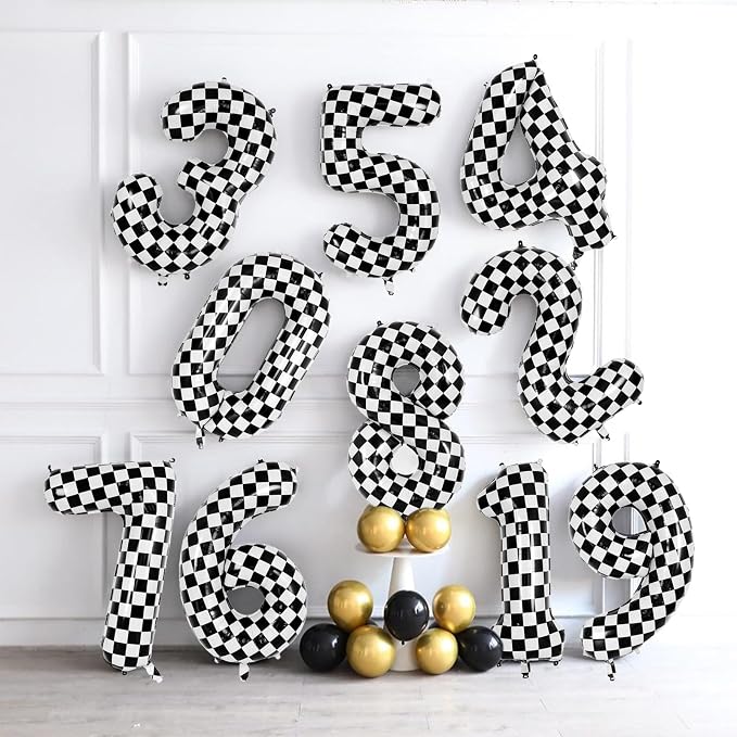 40 Inch Checkered Number 10 Balloon, Large Black and White Foil Number Balloon - Image 6