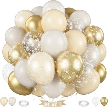 Beige Gold Snowflake Balloons Cream White Sand Gold Metallic Balloons Neutral by HILAVO