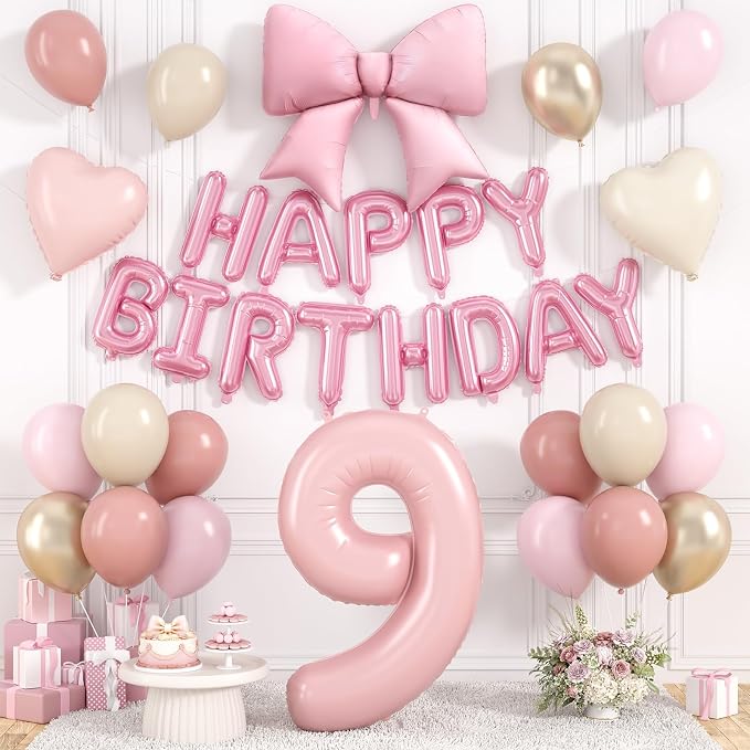 Dusty Pink Number 9 Balloon, 9th Birthday Decorations by Hapmori