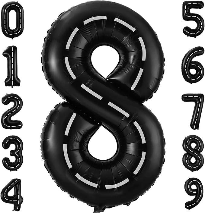 Race Car Number 8 Balloons, 40 Inch Birthday Balloons Two Fast Black 8 Balloon by BBPOOL