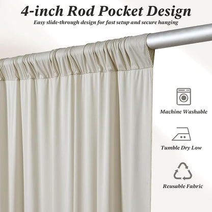 50 ft x 10 ft Wrinkle Free Beige Backdrop Curtain - Image 7