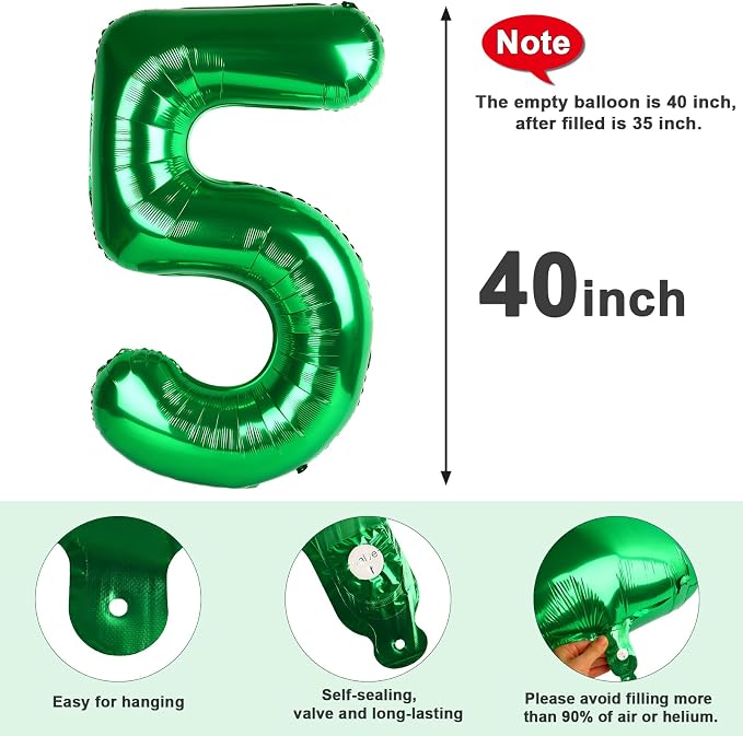 Number 5 Balloons 40 Inch for 5 15 Birthday Party Decorations, Dark Green | - Image 7