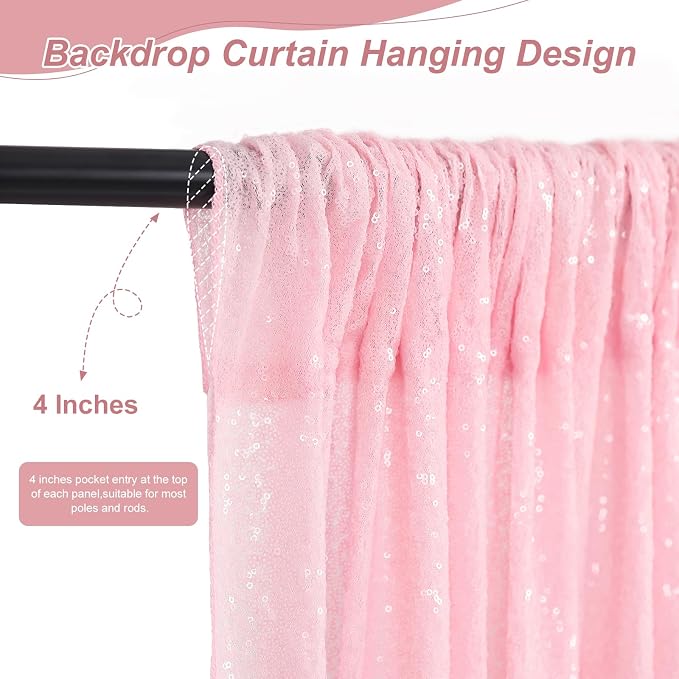 Pink Sequin Backdrop Curtains 2 Pcs 5FTx10FT Photography Background Party - Image 2