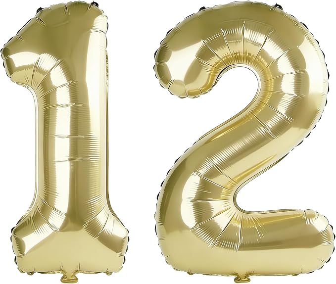 40 Inch Number 12 Balloons for 12th Birthday Party Decorations, 0-100 Champagne by FOBELEC