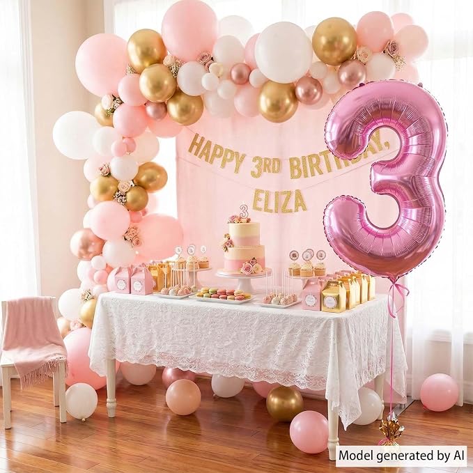 Pink Number 3 Balloon 40 Inch, Lustrous Foil Digit - Image 7