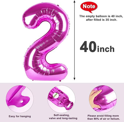 2 Balloon Numbers Birthday Decorations, 40In Rose Purple Balloons - Image 6