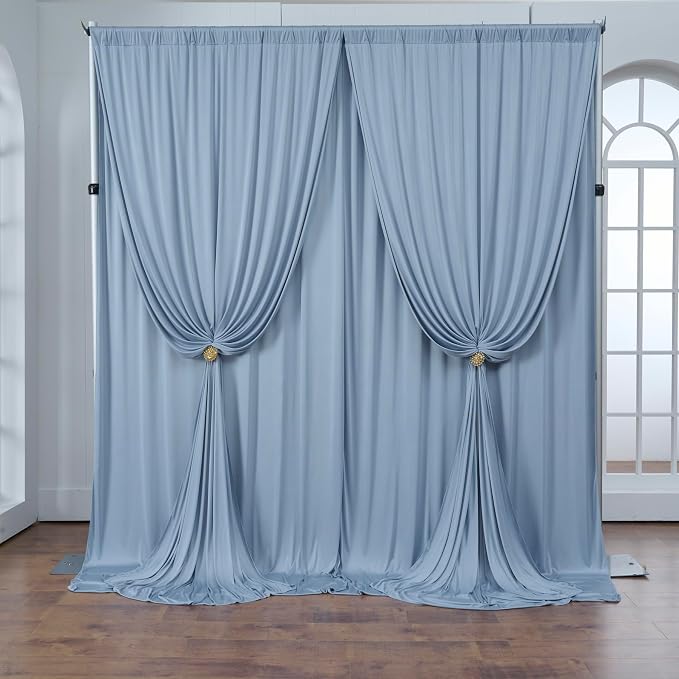 50 ft x 10 ft Wrinkle Free Dusty Blue Backdrop Curtain - Image 9