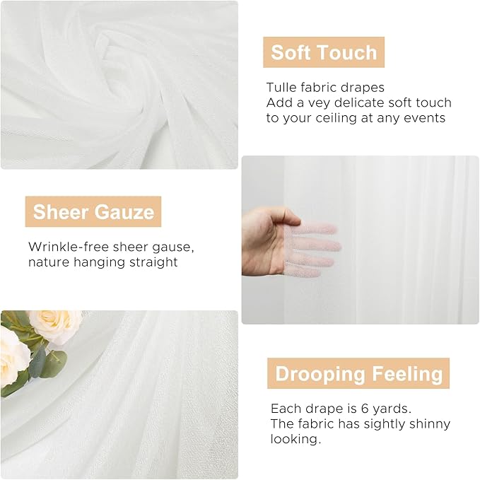 Ivory Wedding Arch Draping Fabric Backdrop Drapes Sheer 6 Panels | 28.7"x20FT - Image 2