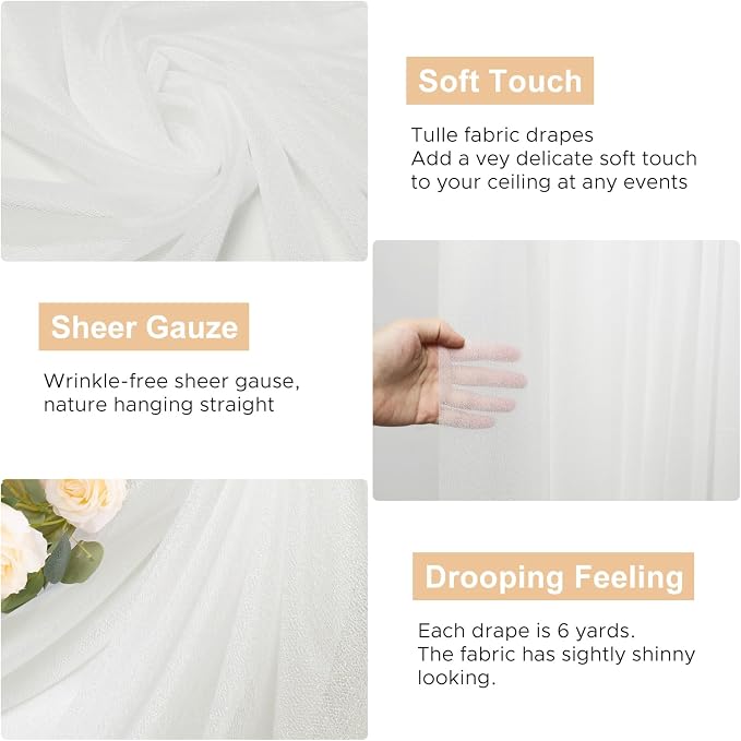 Ivory Wedding Arch Draping Fabric Backdrop Drapes Sheer 4 Panels | 28.7"x20FT - Image 2