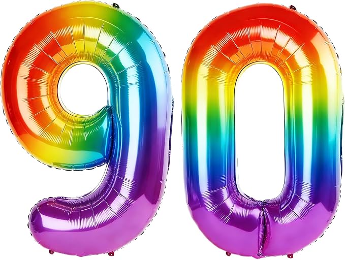 40 Inch Number 90 Balloons for 90th Birthday Party Decorations, 0-100 Rainbow by FOBELEC