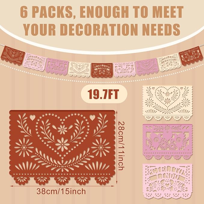 TaoBary 6 Pcs Papel Picado Mexican Wedding Cielito Lindo Party Decor 118 Feet - Image 2