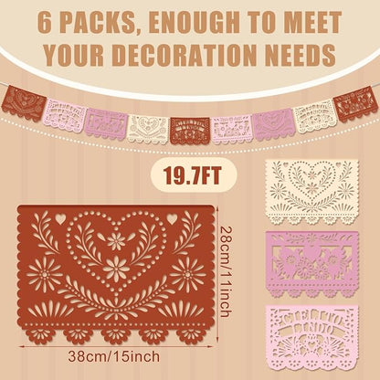TaoBary 6 Pcs Papel Picado Mexican Wedding Cielito Lindo Party Decor 118 Feet - Image 2