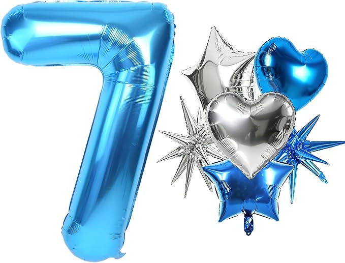 TONIFUL 7th Birthday Balloons Kit 40 Inch Blue Large Number 7 Foil Balloon | by TONIFUL