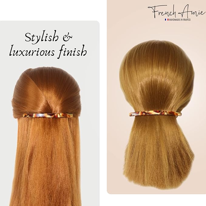 French Amie Long and Thin Caramel Large 4” Handmade Celluloid Automatic Sleek Hair Clip Barrette for Women and Girls (Caramel)