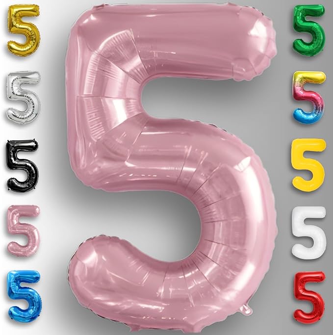 Pink Pearl Number Balloon 5 Mylar Foil Macaron Balloons 40 inch - Image 3