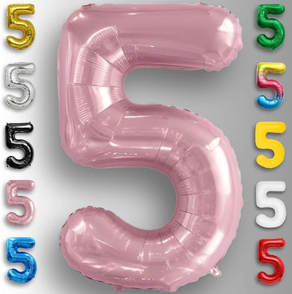 Pink Pearl Number Balloon 5 Mylar Foil Macaron Balloons 40 inch - Image 3