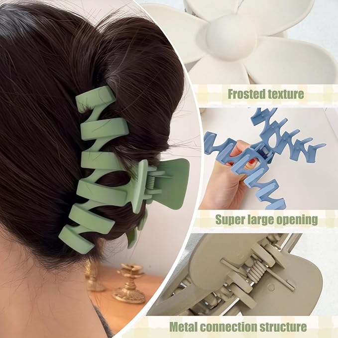 12 Pcs Claw Clips, Multi-Shapes Hair Clips for Women Girls, Non-Slip Large Jaw Claw Clips for Thick Thin Curly Hair Accessories (Light Blue)