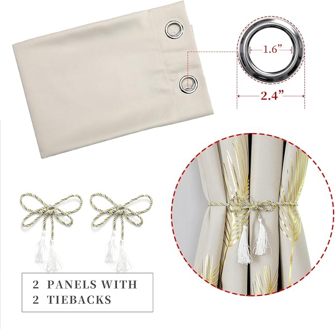Cream Beige Blackout Curtains 72 Inches Length 2 Panels Set - Image 4