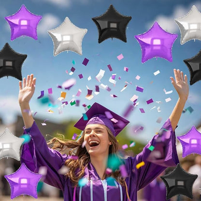 Purple Black Star Balloons 18Inch Lavender Purple Silver and Black Pentagram - Image 3