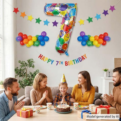 Rainbow Number 7 Balloon 40 Inch, Colorful Foil Number - Image 7