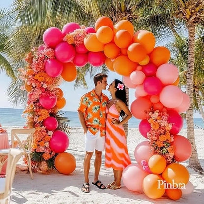 Pink Orange Balloon Garland Double Stuffed Hot Pink Orange Gold Metallic Pastel - Image 8