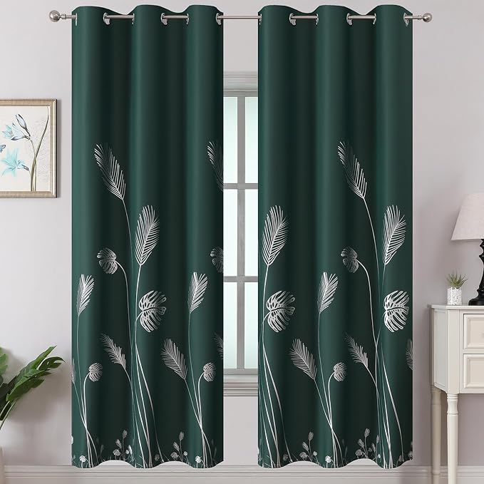 Green Blackout Curtains for Living Room 72 Inch Length 2 Panels Set, Room by ESTELARTEXTILER